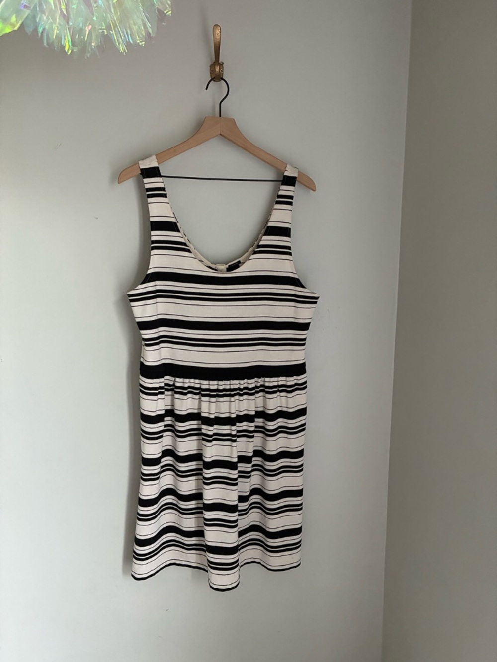 J. Crew Villa Dress Black and Ivory Stripes Classic Preppy Size XL